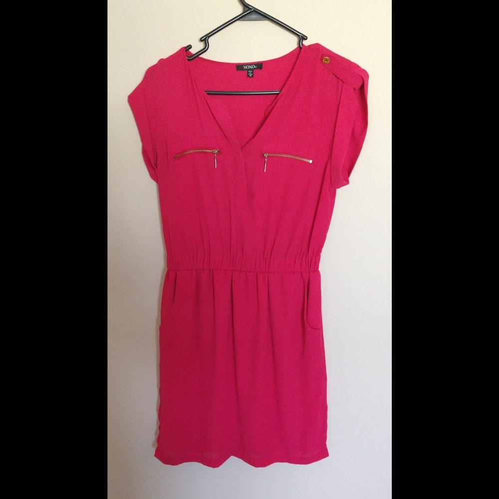 Xoxo pink dress women size M stretch waist side pockets summer spring